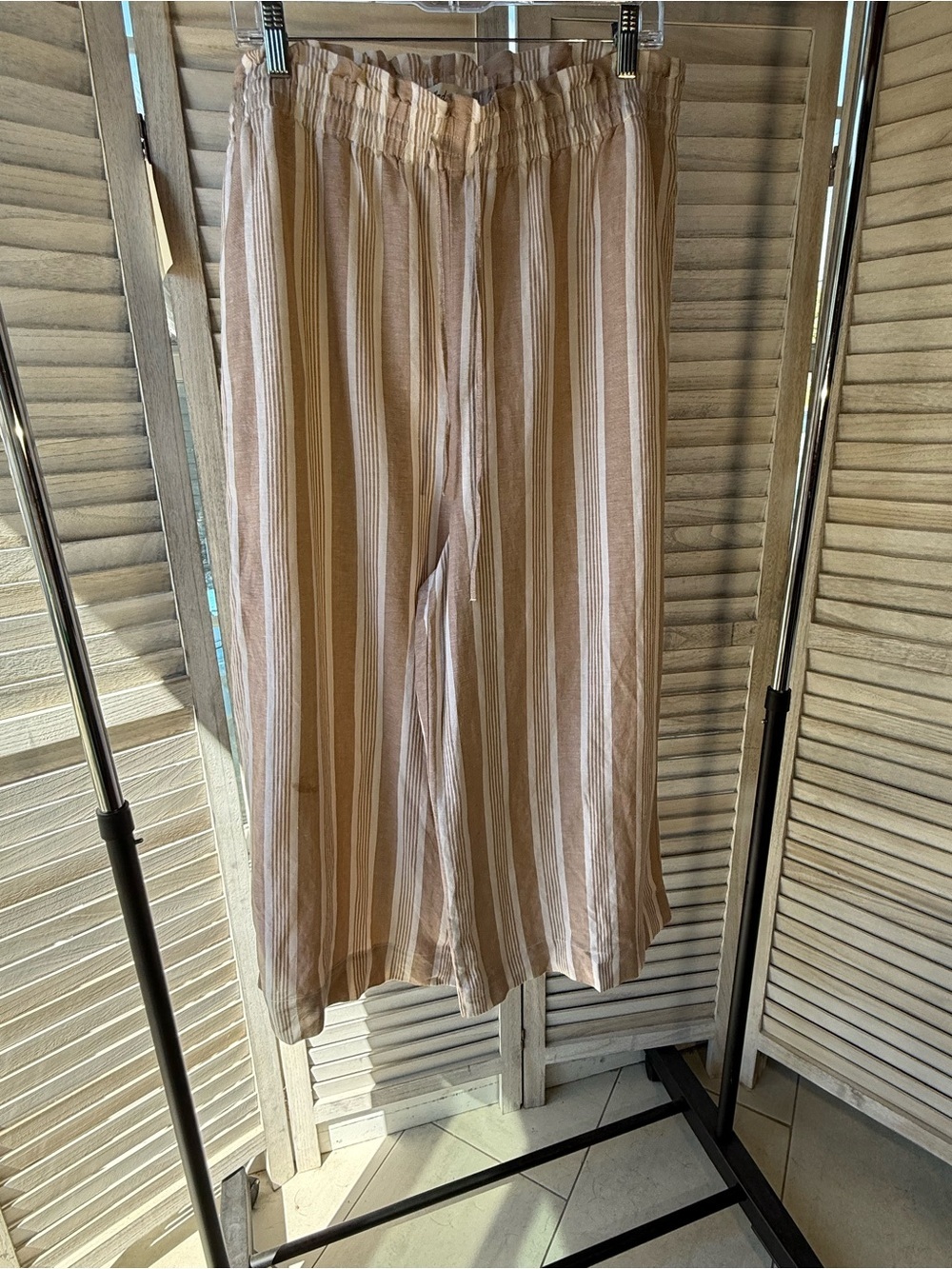 Madewell Striped Wide Leg Linen Blend Pants Neutral Tan XL EUC